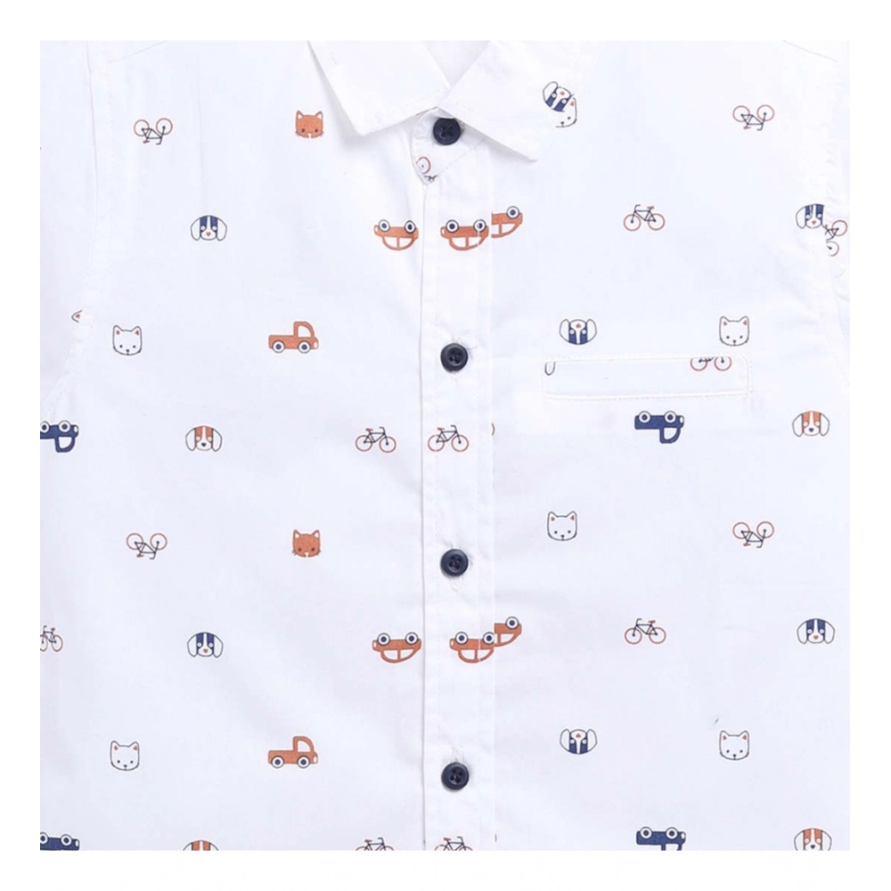 Boy's Cotton Blend Printed Short Sleeve Shirt (White) - Image 3