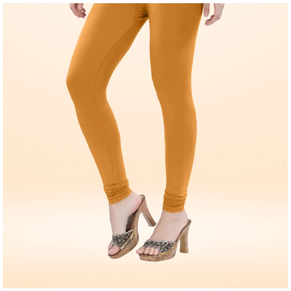 Women's Cotton Blended Solid Churidar leggings (Mustard Yellow) - Image 3
