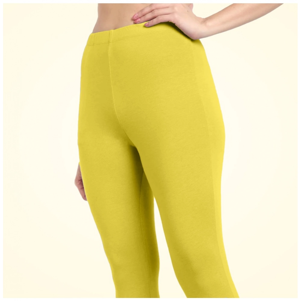 Women's Cotton Blended Solid Ankle legging (Lemon Yellow) - Image 5