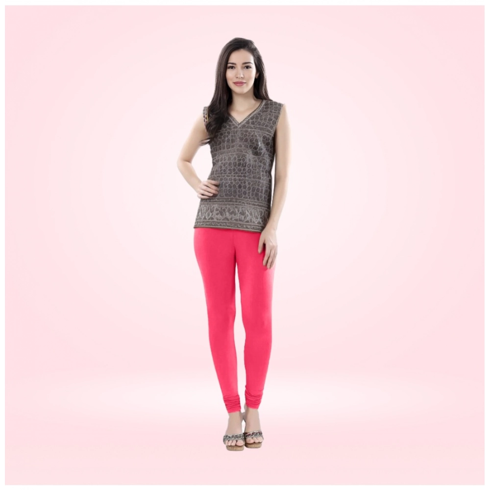 Women's Cotton Blended Solid Churidar leggings (Pink)