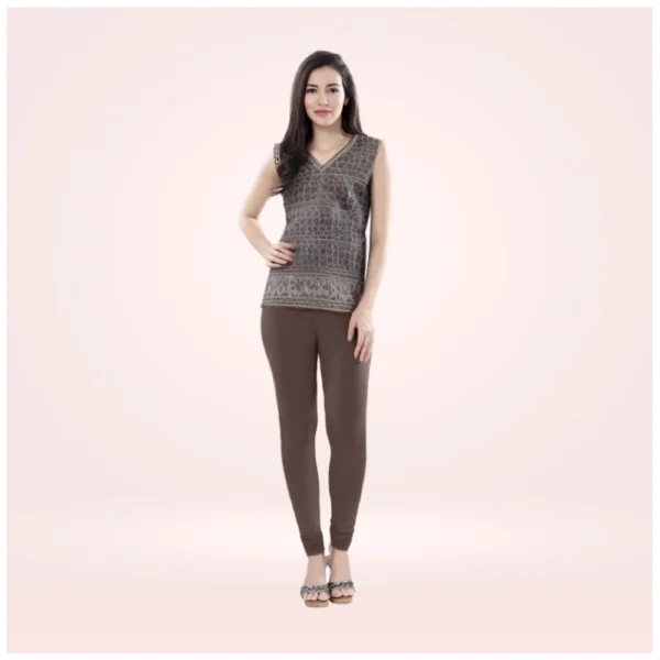 Generic Women's Cotton Blended Solid Churidar leggings (Brown)
