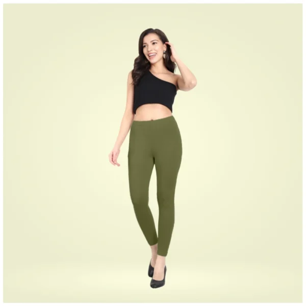 Women's Cotton Blended Solid Ankle legging (Olive Green)