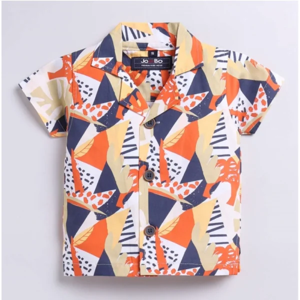 Boy's Lycra Blend Printed Short Sleeve Shirt and Shorts Set (MultiColor) - Image 2