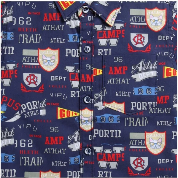 Generic Boy's Cotton Blend Printed Short Sleeve Shirt (Navy Blue) - Image 3