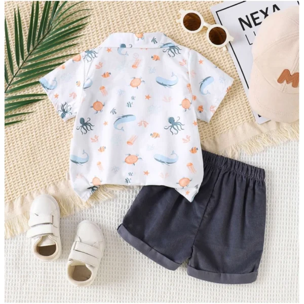 Generic Boy's Lycra Blend Printed Short Sleeve Shirt and Shorts Set (MultiColor) - Image 4