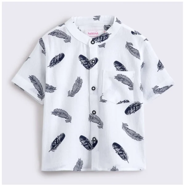 Boy's Cotton Blend Printed Short Sleeve Shirt and Shorts Set (White) - Image 4