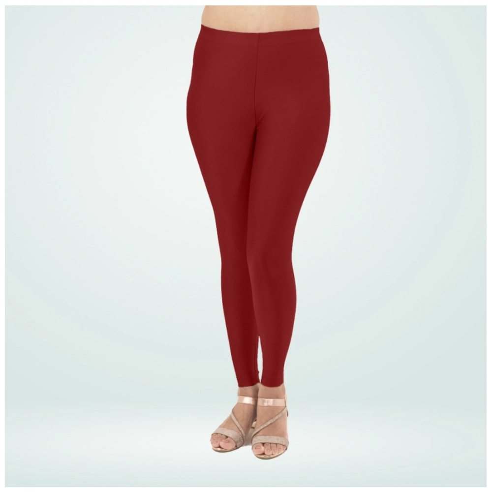 Women's Cotton Blended Solid Shimmer Ankle leggings (Maroon) - Image 4