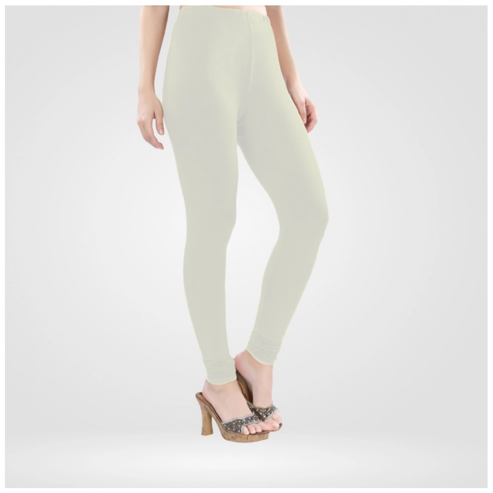 Women's Cotton Blended Solid Churidar leggings (White) - Image 5