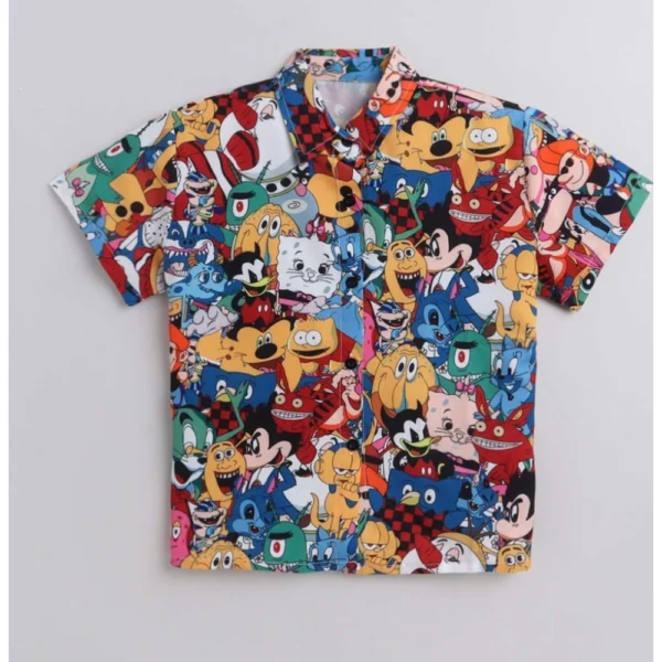 Boy's Lycra Blend Printed Short Sleeve Shirt and Shorts Set (MultiColor) - Image 3