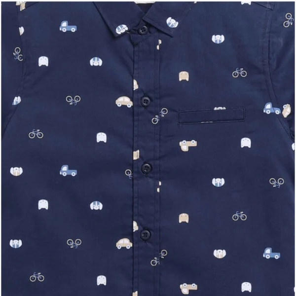 Boy's Cotton Blend Printed Short Sleeve Shirt (Navy Blue) - Image 3