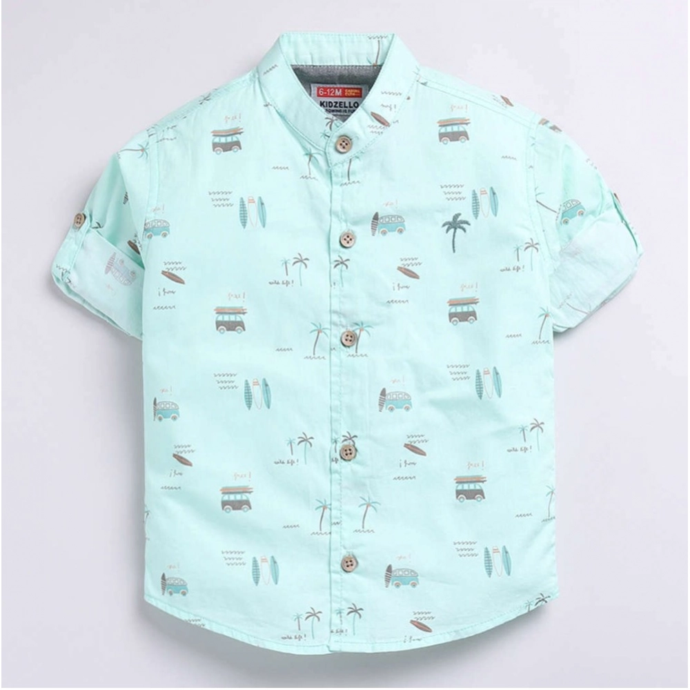 Boy's Cotton Blend Printed Short Sleeve Shirt (MultiColor)