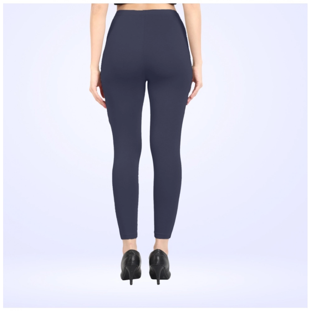 Women's Cotton Blended Solid Ankle legging (Navy) - Image 4