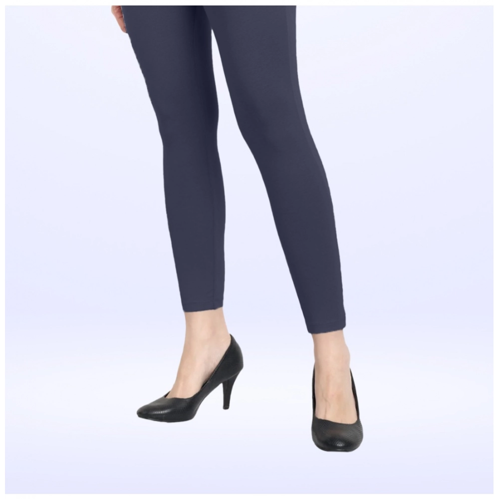 Women's Cotton Blended Solid Ankle legging (Navy) - Image 3