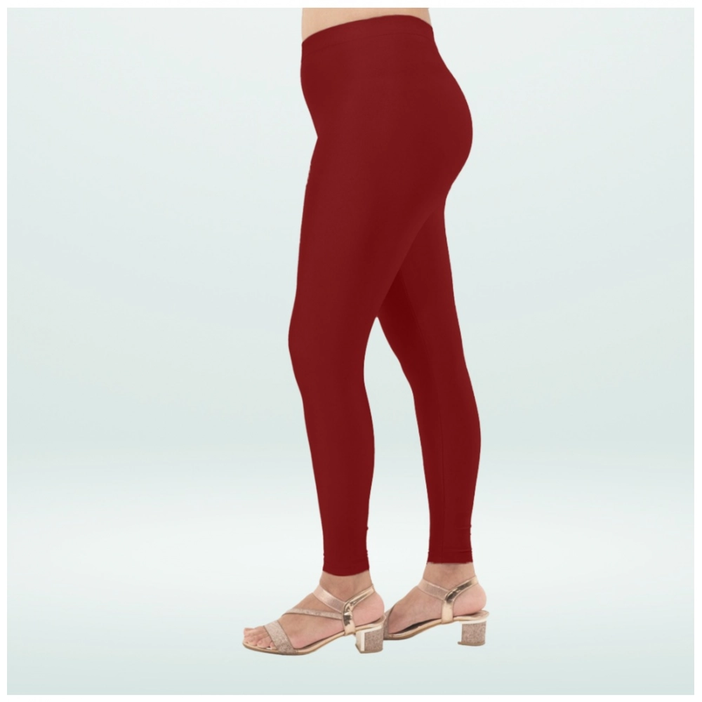 Women's Cotton Blended Solid Shimmer Ankle leggings (Maroon) - Image 3