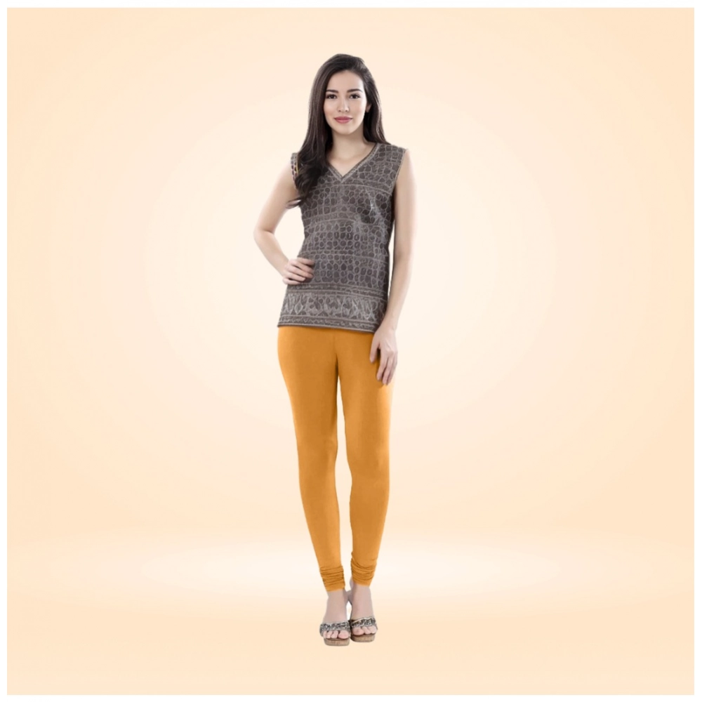 Women's Cotton Blended Solid Churidar leggings (Mustard Yellow)
