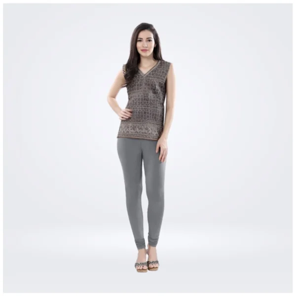 Generic Women's Cotton Blended Solid Churidar leggings (Silver Gray)