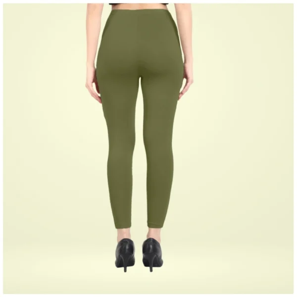 Women's Cotton Blended Solid Ankle legging (Olive Green) - Image 4