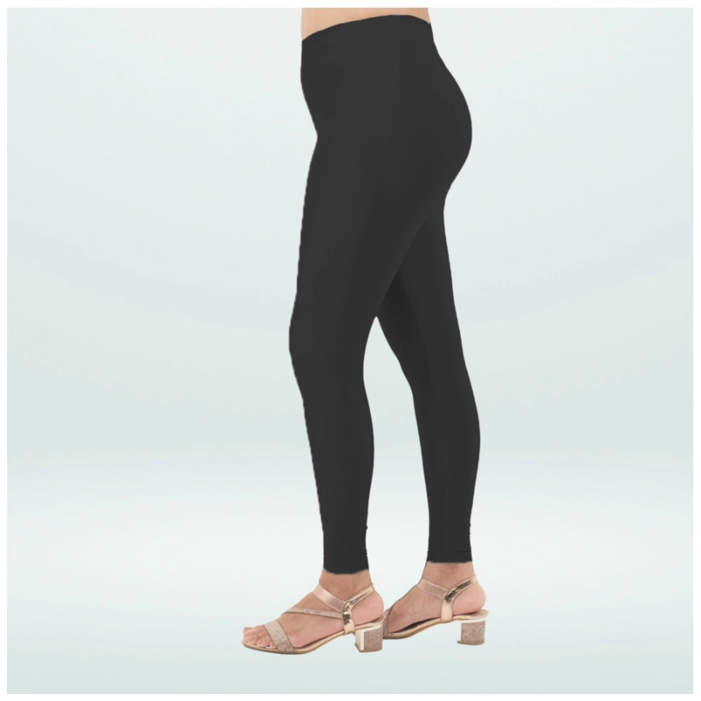 Women's Cotton Blended Solid Shimmer Ankle leggings (Black) - Image 3