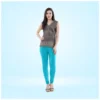 Generic Women's Cotton Blended Solid Churidar leggings (Turquoise Blue)