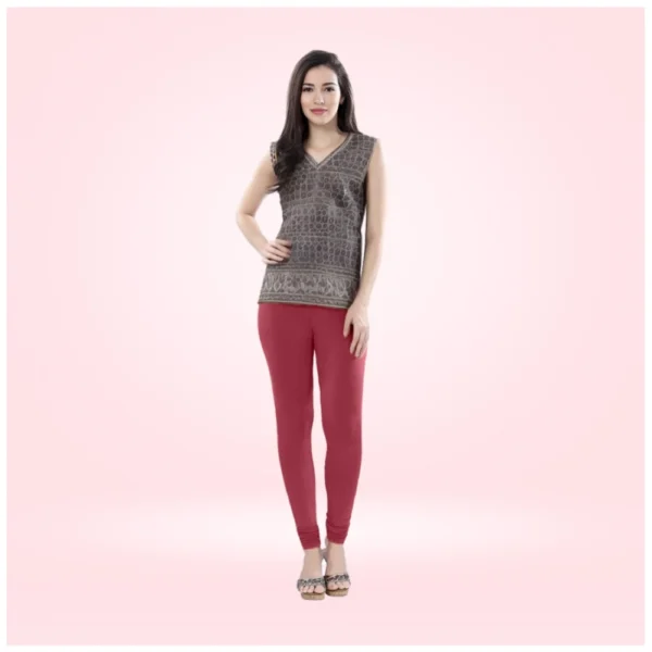 Generic Women's Cotton Blended Solid Churidar leggings (Red Maroon)