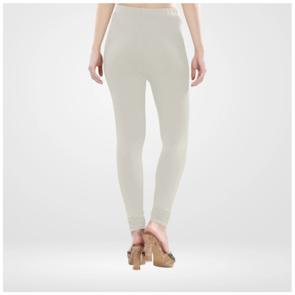 Women's Cotton Blended Solid Churidar leggings (White) - Image 4