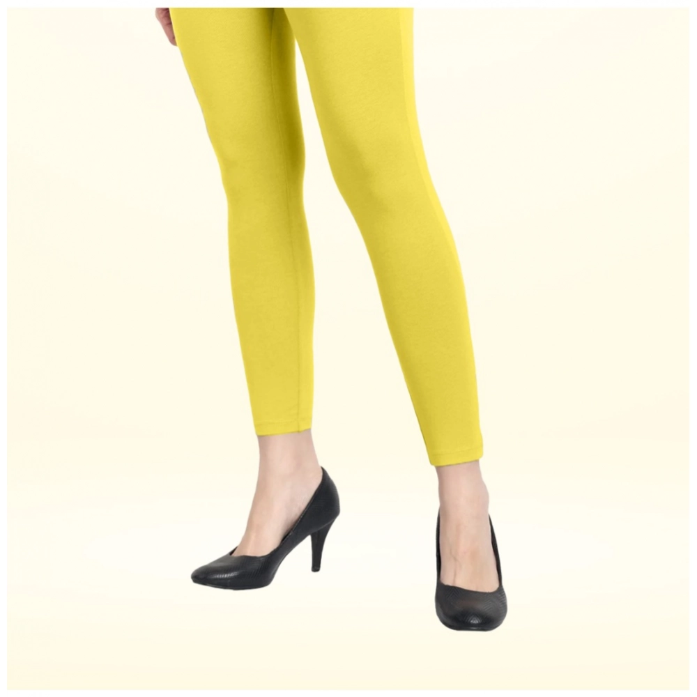 Women's Cotton Blended Solid Ankle legging (Lemon Yellow) - Image 3