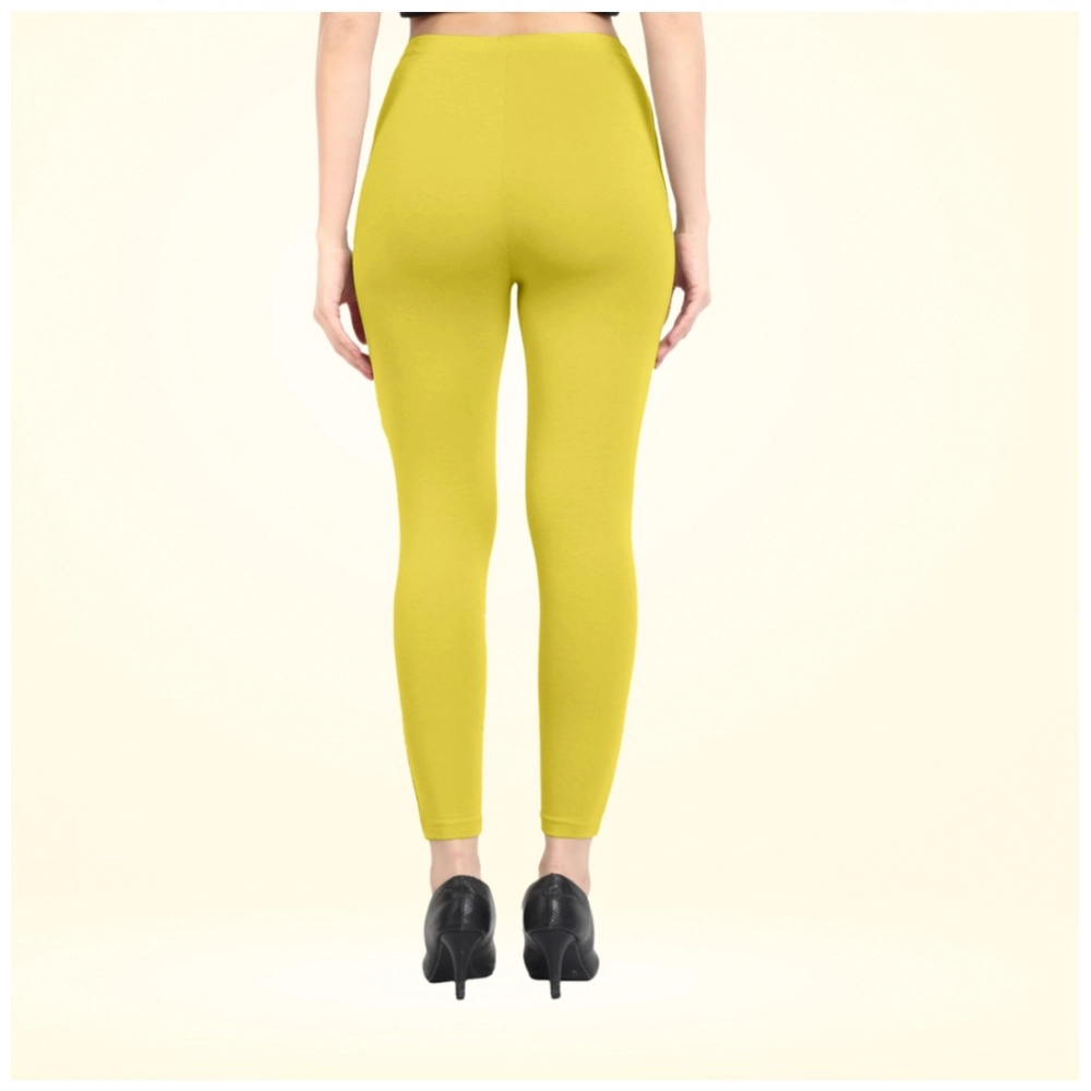 Women's Cotton Blended Solid Ankle legging (Lemon Yellow) - Image 4
