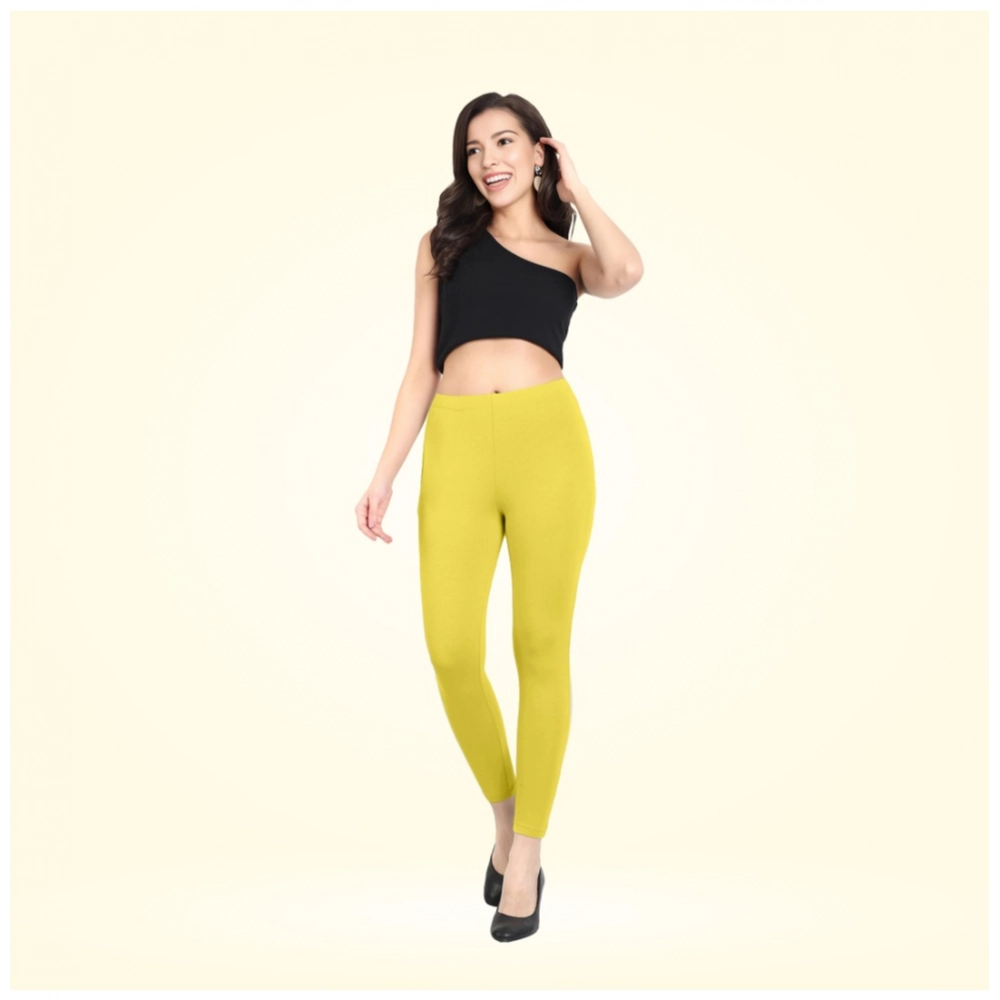 Women's Cotton Blended Solid Ankle legging (Lemon Yellow)