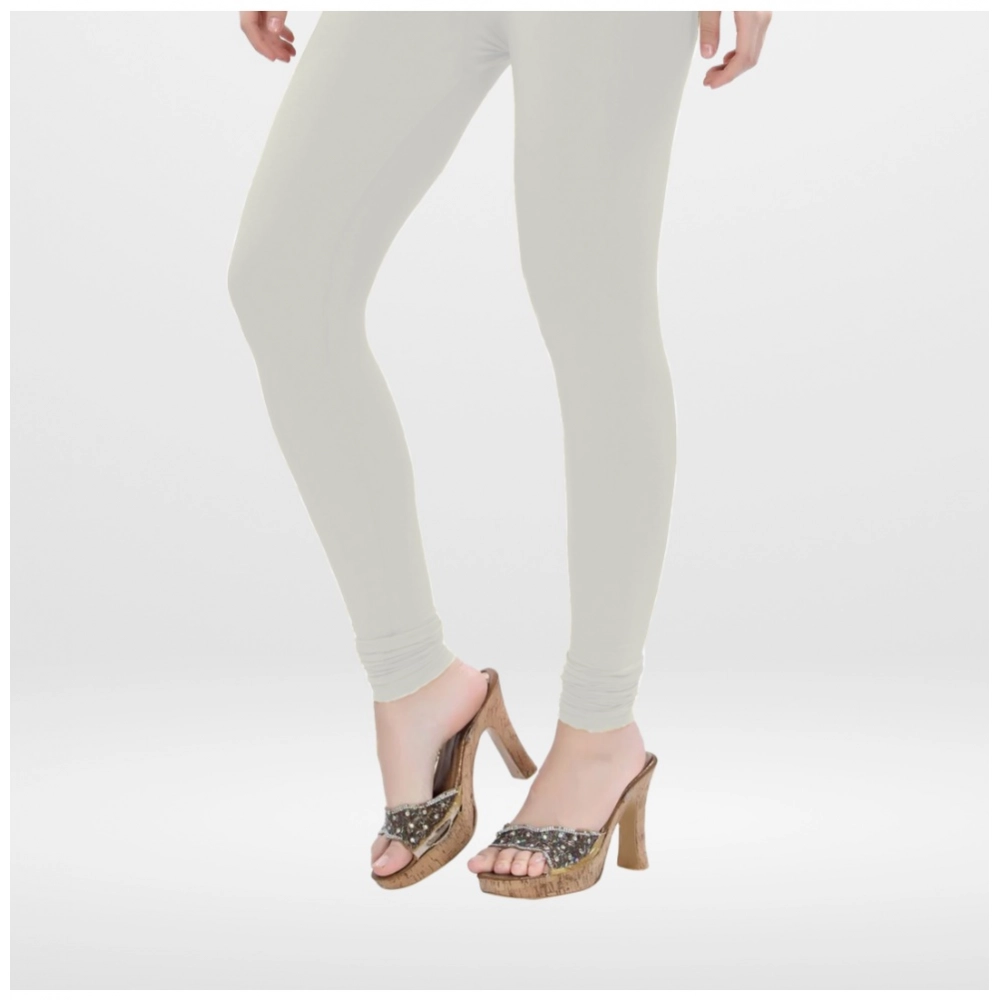 Women's Cotton Blended Solid Churidar leggings (White) - Image 3