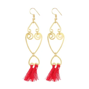 Women's Oxidized Silver plated Hook Dangler Hanging Tassel Earrings-Gold