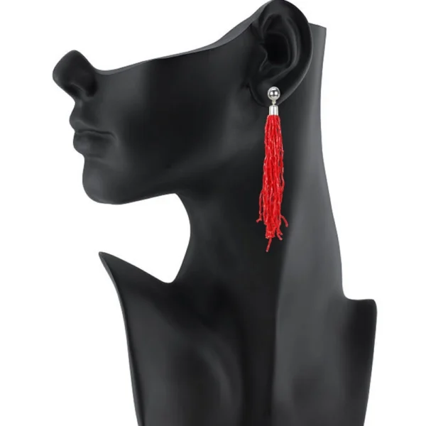 Women's Alloy, Beads Hook Dangler Hanging Earrings-Red - Image 2