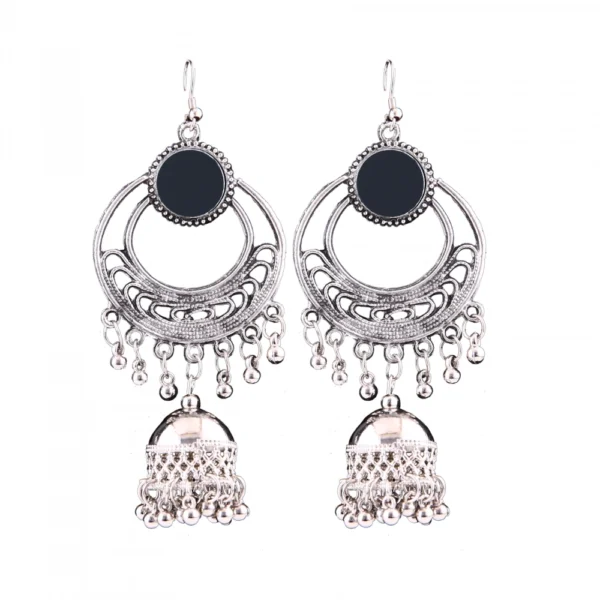 Women's Silver Oxidized Hook Dangler Hanging Afgani Tribal Fancy Earrings-Silver