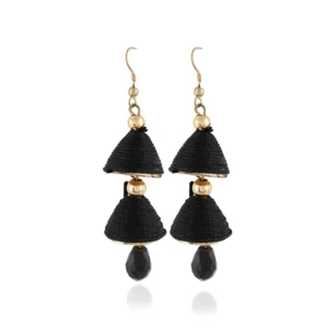 Women's Alloy, Beads Hook Dangler Hanging Earrings-Black