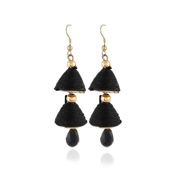 Women's Alloy, Beads Hook Dangler Hanging Earrings-Black