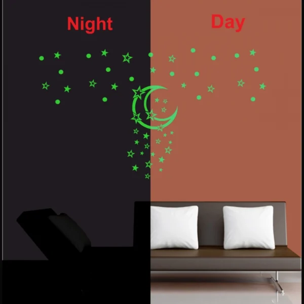 Green Galaxy Of Stars With Moon Radium Wall Sticker - Image 3