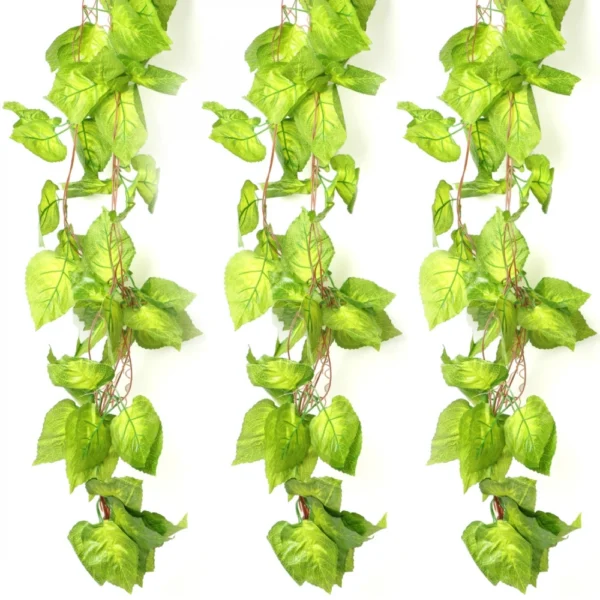 Pack Of 5 Silk Polyester Artificial Money Plant Leaf Vine Hanging Garland Foliage Flowers Leaf Plants For Wall Decoration (Color: Green,Length: 15 Feet)