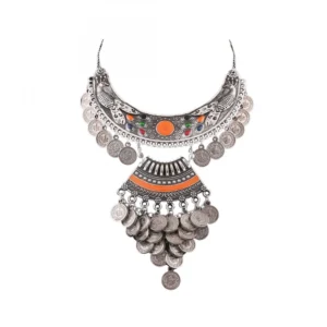 Designer Oxidised German Silver Tribal Necklace Pandeant Antique Necklace (Color: Silver)