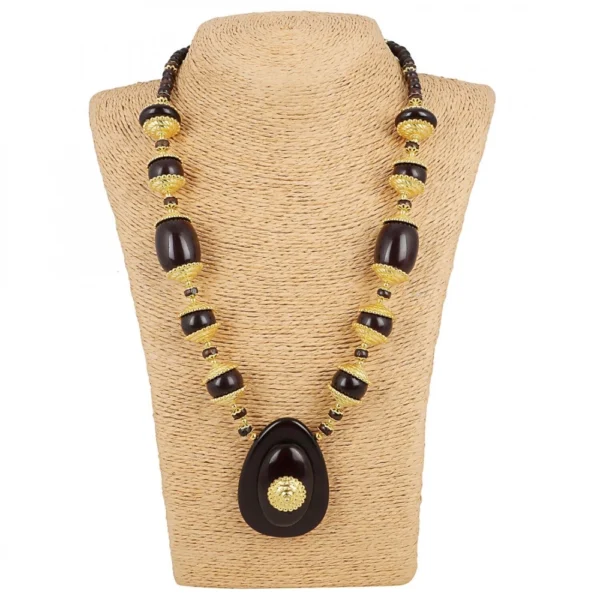 Women's Designer Dark Brown and Golden Beads South Style Necklace (Color: Black) - Image 2