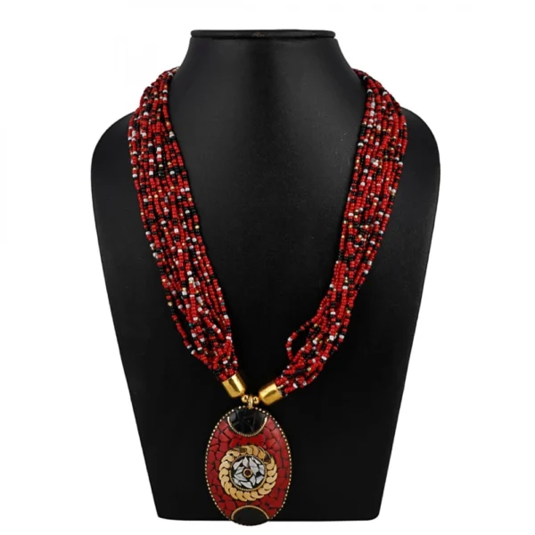 Women's Multicolor Tibetan Style Beads Necklace (Color: Red) - Image 2