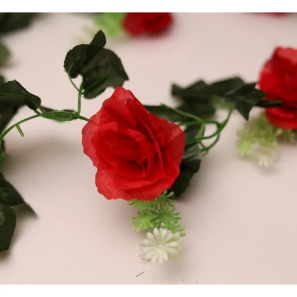 Artificial Red White Filler Rose Vines Flowers Plants Artificial Flower Creeper Hanging Rose For Home Decoration (Color: Red, Material: Silk Polyester) - Image 2