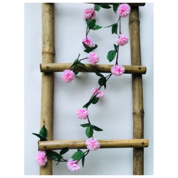 Artificial Light Pink Chrysanthemum Dahlia Flower Vine Creeper With Big Green Leaves For Home Decoraton (Color: LightPink, Material: Silk Polyester) - Image 3