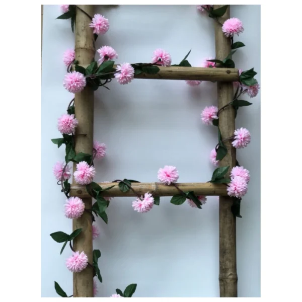 Artificial Light Pink Chrysanthemum Dahlia Flower Vine Creeper With Big Green Leaves For Home Decoraton (Color: LightPink, Material: Silk Polyester) - Image 2