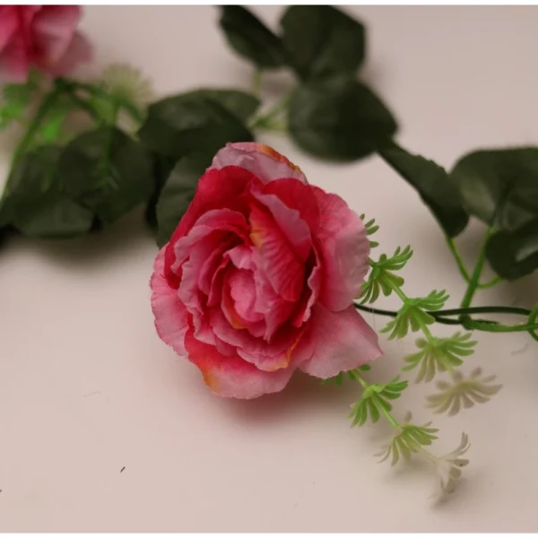 Artificial Dark Pink White Filler Rose Vines Flowers Plants Artificial Flower Creeper Hanging Rose For Home Decoration (Color: DarkPink, Material: Silk Polyester) - Image 2