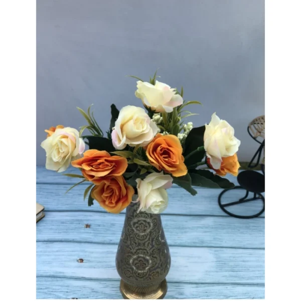 Artificial Flowers Bunch Bouquet Of 10 Garden Roses For Home Decoration (Color: Multi, Material: Silk Polyester) - Image 2