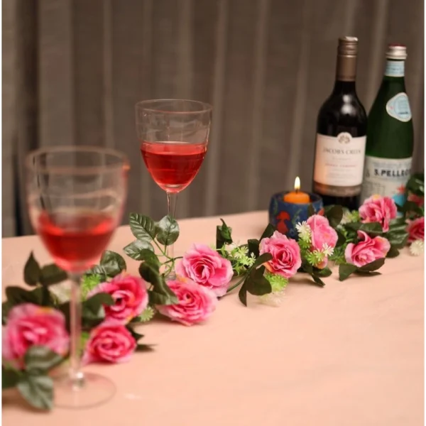 Artificial Dark Pink White Filler Rose Vines Flowers Plants Artificial Flower Creeper Hanging Rose For Home Decoration (Color: DarkPink, Material: Silk Polyester) - Image 3