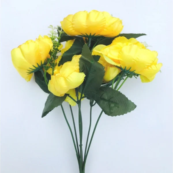 Artificial Flowers Bunch Bouquet Of 7 Poppy Flowers For Home Decoration (Yellow, Material:Silk, Polyester) - Image 4