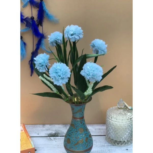 Artificial Flowers Bunch Bouquet Of 6 Chrysanthemum Flowers For Home Decoration (Blue, Material:Silk, Polyester) - Image 3
