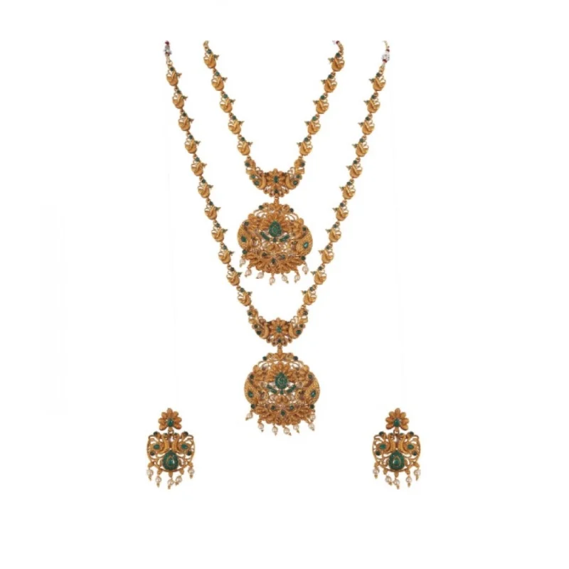 Women's Elegent And Modern Double Line Temple Jewellery Set (Green, Free Size)