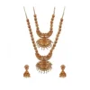 Women's Stunning Temple Jewellery Set (Red And Green, Free Size)