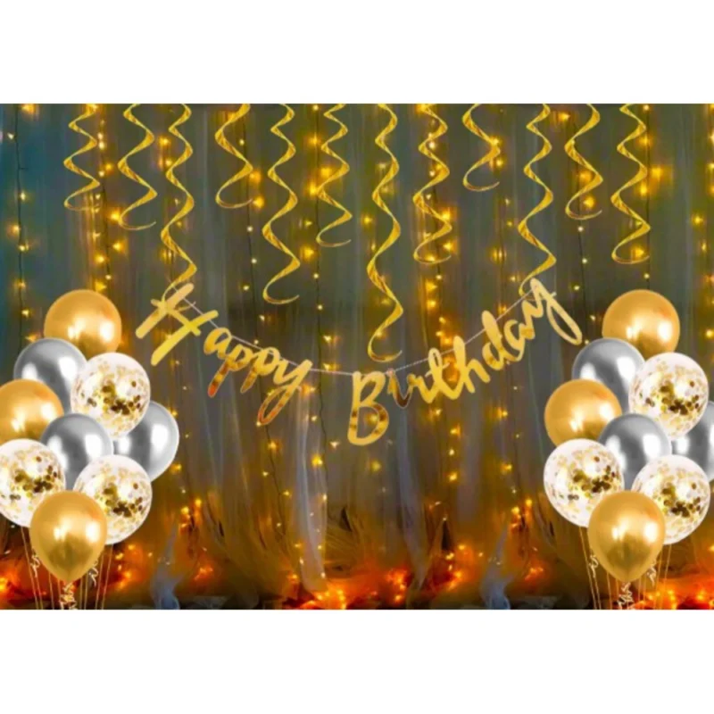 Happy Birthday Decoration Kit Combo With Fairy Led Light (Multicolor)